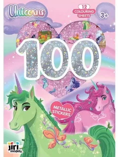   100 fémes matrica kifestő lapokkal, 12 színezhető lap + matricák, Unikornisok