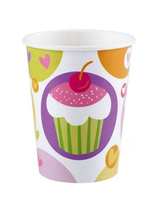 Cupcake, muffin mintás papír pohár, 250ml, 8 db/csomag