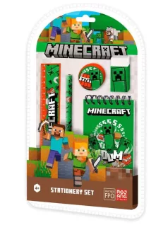   Minecraft Boom írószer szett 5 db-os (notesz, vonalzó, ceruza, radír, hegyező)