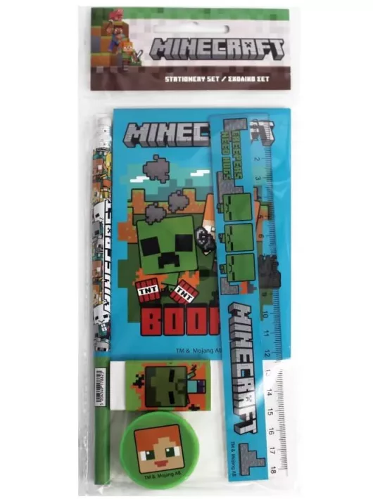 Minecraft írószer szett 5 db-os (vonalzó, ceruza, notesz, radír, hegyező)