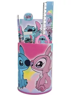   Stitch írószer szett 7 db-os ceruzatartóval (vonalzó, ceruza, notesz, radír, hegyező, stb.)