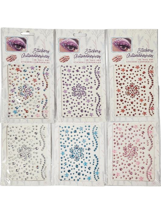 Öntapadós strasszkövek sminkhez, 9x12cm, többféle