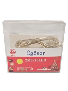 LED fénysor, 20 LED-es, 2m-es, melegfehér