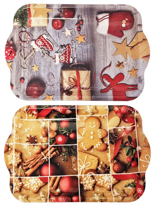 Műanyag tálca, karácsonyi, nagy, 22,5x33,5 cm, többféle változat