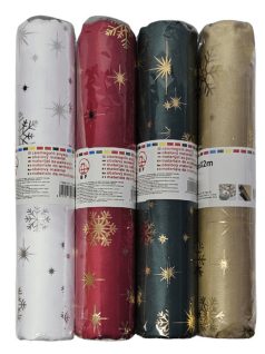   Asztali futó, asztalközép 28 cm x 2m, karácsonyi, hópehely mintás, többféle változat