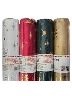   Asztali futó, asztalközép 28 cm x 2m, karácsonyi, hópehely mintás, többféle változat