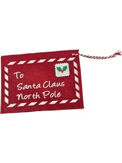   Karácsonyfa dísz, piros filc boríték, ajándékkísérő, 9x12cm