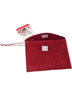   Karácsonyfa dísz, piros filc boríték, ajándékkísérő, 9x12cm