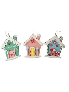 Karácsonyfa díszek, mézeskalács házikó, 8x7cm, 3 féle