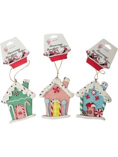Karácsonyfa díszek, mézeskalács házikó, 8x7cm, 3 féle