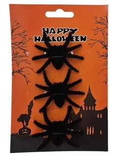   Halloweeni dekor pókok, szőrös, 3 db/csomag, kb. 5x7cm, fekete