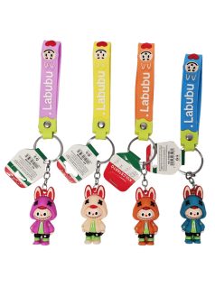 Labubu kulcstartó pánttal, műanyag, 4 féle