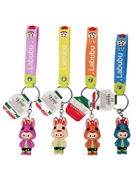 Labubu kulcstartó pánttal, műanyag, 4 féle