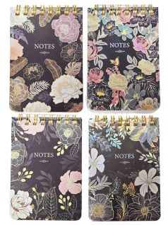   Mini spirál notesz, A/7, 7x10cm, metál virágos mintával, többféle változat