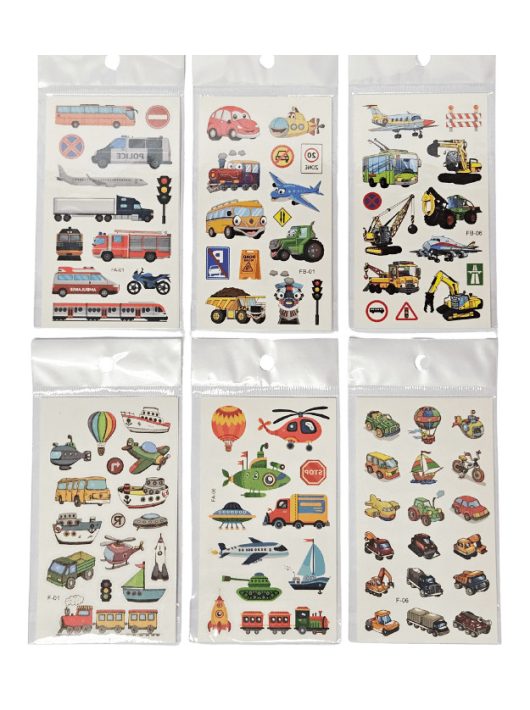 Tetoválás matrica szett, járművek, 7x12cm, többféle változat