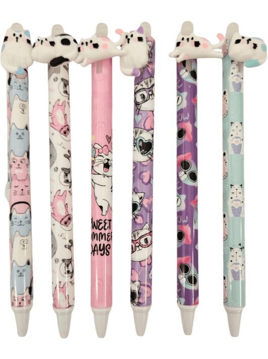 Radírozható zseléstoll, nyomógombos, 0,5mm, cicás (HZ-1791)