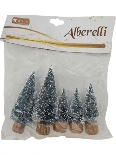   Fenyőfák, karácsonyfák dekorációnak, 5 db/csomag, mini, 3 db 5cm és 2 db 7,5cm magas
