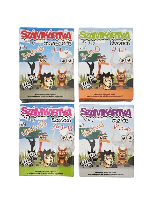 Számkártya, oktató kártya, 4 féle (összeadás, kivonás, szorzás, osztás)