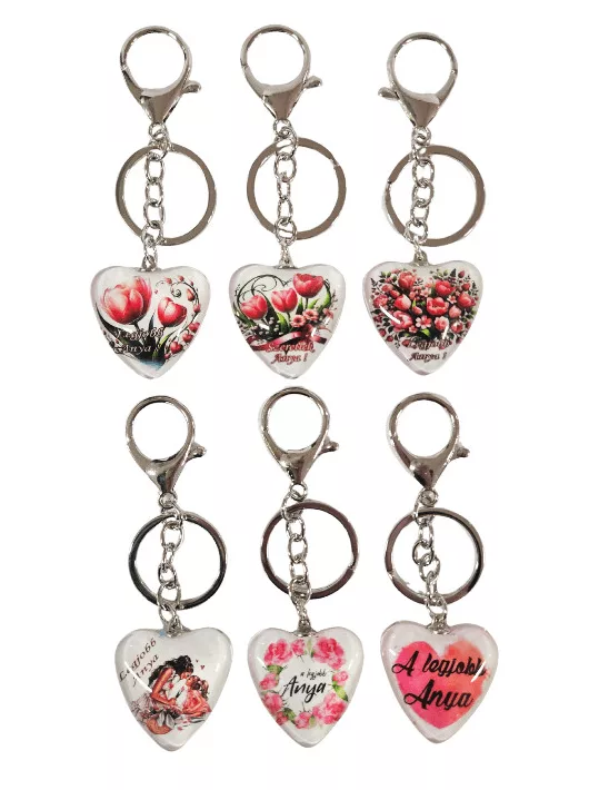 Szív alakú kulcstartó anyák napjára, műanyag, 3,5cm, többféle