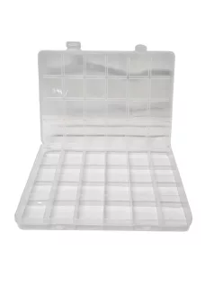   Tároló, rendszerező doboz, 18,5x12,5x2cm, 24 rekeszes, műanyag, üres