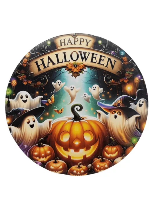 Halloweeni hűtőmágnes, kerek, 8,5cm, Happy Halloween