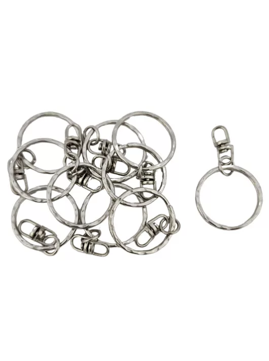 Kulcstartó karika mini lánccal, 25 mm átmérő, 10 db/csomag