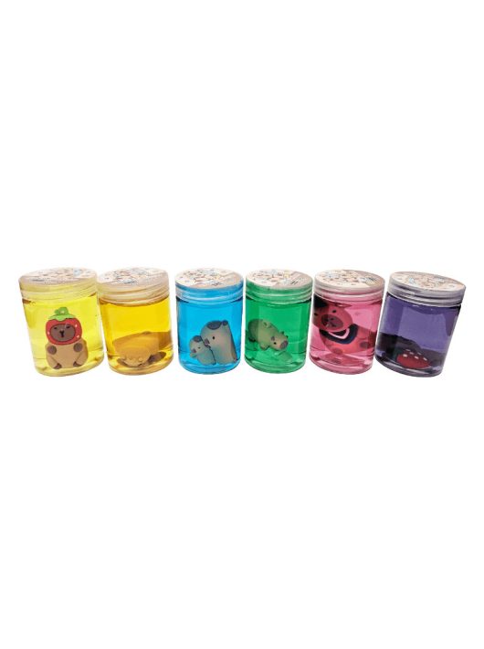 Slime 7x5cm-es műanyag palackban, kapibara figurával, 6 féle változat