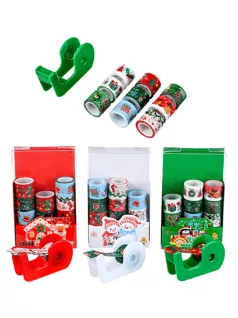   Karácsonyi mini mintás ragasztószalag, 9 db/csomag + mini tépő, többféle változat (5x8,5cm)