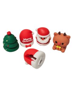   Karácsonyi hegyező, 1 lyukú, 3x3,5 cm, 4 féle (karácsonyfa, mikulás sapka, télapó, rénszarvas)