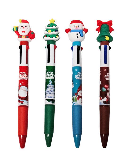Karácsonyi golyóstoll, 4 színű, 4 féle figurával