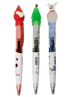   Karácsonyi golyóstoll, világító, nyomógombos, 3 féle figurával