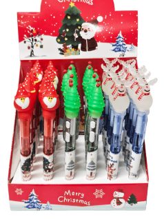   Karácsonyi golyóstoll, világító, nyomógombos, 3 féle figurával