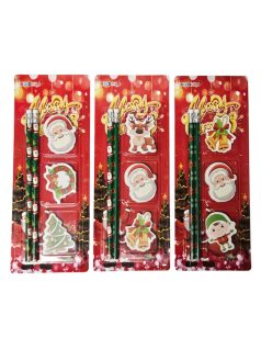   Karácsonyi írószer szett, 5 db-os (2 db grafitceruza, 3 db karácsonyi radír), többféle változat