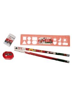   Karácsonyi írószer szett, 6 db-os (ceruzák, radír, hegyező, vonalzó) símítózáras tasakban