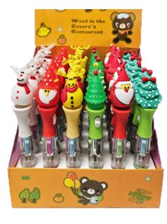   Karácsonyi golyóstoll, világító, 4 színű, 12 cm magas, 6 féle figurával