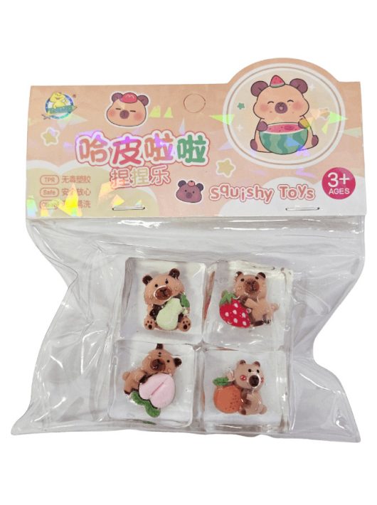 Kapibara stresszlabda, 4 db zselés kocka/csomag, squishy toy