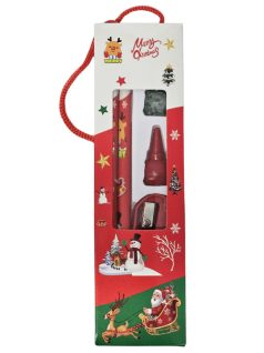   Karácsonyi írószer szett, 6 db-os (ceruzák, radír, hegyező, zsírkréták) 