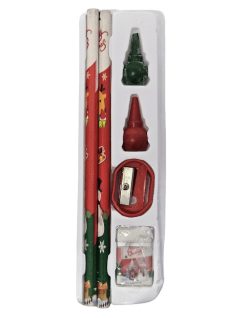   Karácsonyi írószer szett, 6 db-os (ceruzák, radír, hegyező, zsírkréták) 