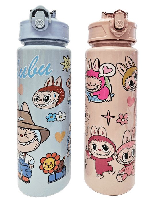 Labubu mintás kulacs, 750ml, szívószálas, 2 féle