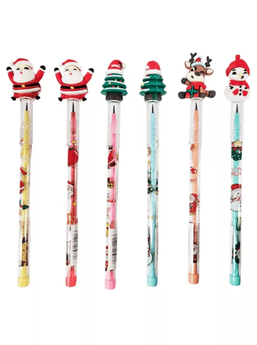Karácsonyi tolóbetétes ceruza, 4 féle (karácsonyfa, télapó, hóember, rénszarvas)