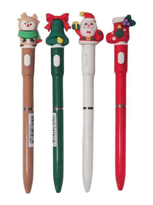 Karácsonyi golyóstoll, világító, 0,7mm, 4 féle figurával, M-7024