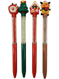   Karácsonyi golyóstoll, kristályos tolltest, 0,7mm, 4 féle figurával (M-9067)