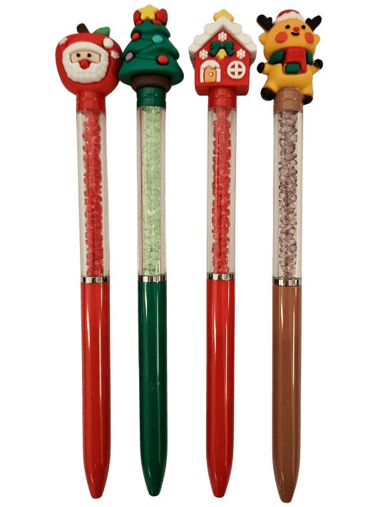 Karácsonyi golyóstoll, kristályos tolltest, 0,7mm, 4 féle figurával (M-9067)