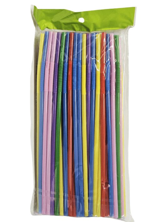 Szívószál, 100 db/csomag, műanyag, színes, hajlítható