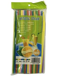 Szívószál, 100 db/csomag, műanyag, színes, hajlítható