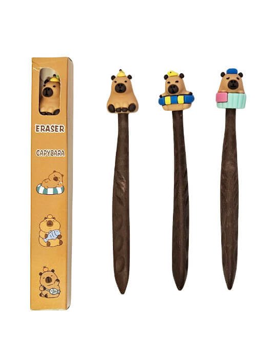 Radír kapibara, pálcika figurával, 14 cm hosszú, 3 féle változat