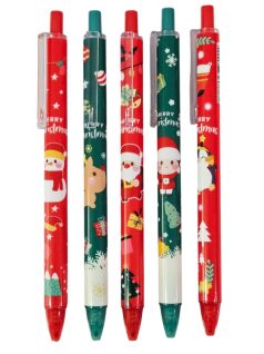 Golyóstoll, 0,5mm, karácsonyi mintás, piros vagy zöld testtel, 6 féle