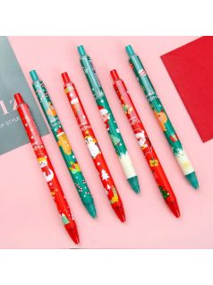 Golyóstoll, 0,5mm, karácsonyi mintás, piros vagy zöld testtel, 6 féle