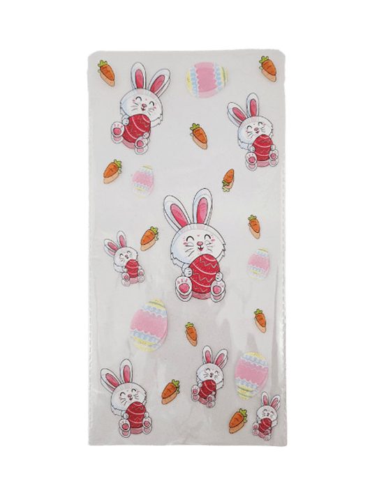 Húsvéti zacskó, nyuszi piros tojással, üres, 12,5x27cm, 50 db/csomag