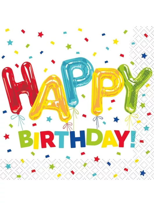 Boldog születésnapot szalvéta, 16x16cm, 20 db/csomag, Happy Birthday